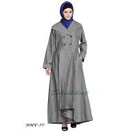 Front open pleated coat abaya- Silver Grey